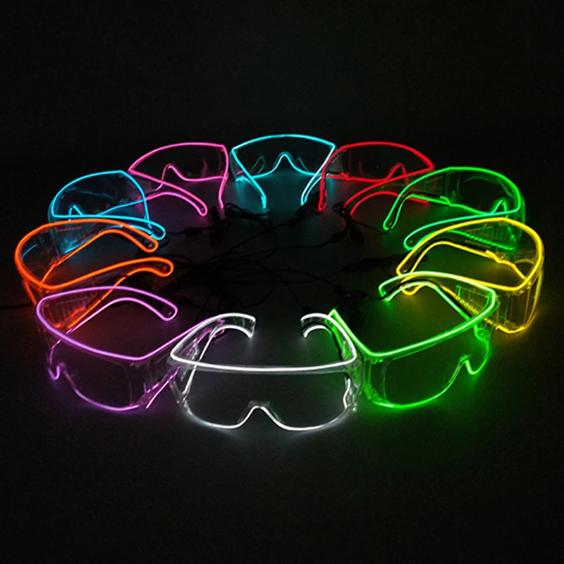 Glowing Neon Transparent Glasses NightClub Rave Concert Fluorescent Light Bars Party Toy Glasses Space Robot LED Visor Glasses