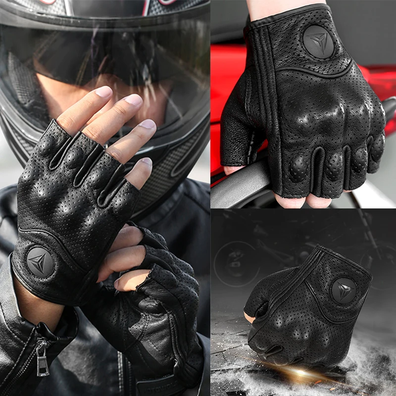 

New Leather Motorcycle Gloves Half Finger Breathable Motorcyclist Gloves Outdoor Sports Cycling MTB Racing Riding Gloves
