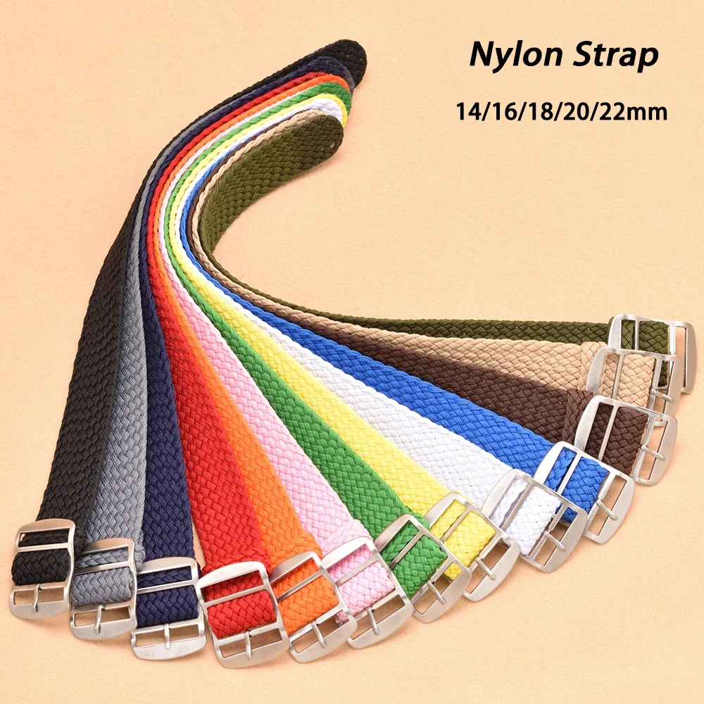 Woven Nylon Watch Strap 14mm 16mm 18mm 20mm 22mm for Perlon Soft Canvas Watchband Steel Buckle Men Women Replacement Wristband