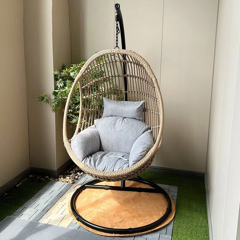 Hanging Chair Swing Rattan Basket Balcony Hammocks Outdoor Terrace Rocking Chair Furniture Leisure Circular Swings with Stand