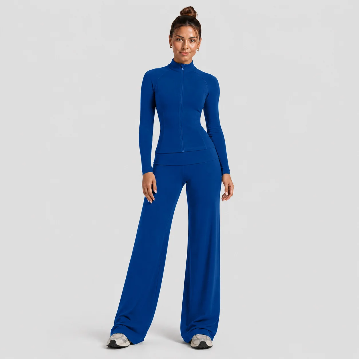 Women 2 Piece Yoga Tracksuit Set Zip Long Sleeve Sports Jacket High Waist Flared Yoga Pants Gym Workout Casual Athletic Outfit