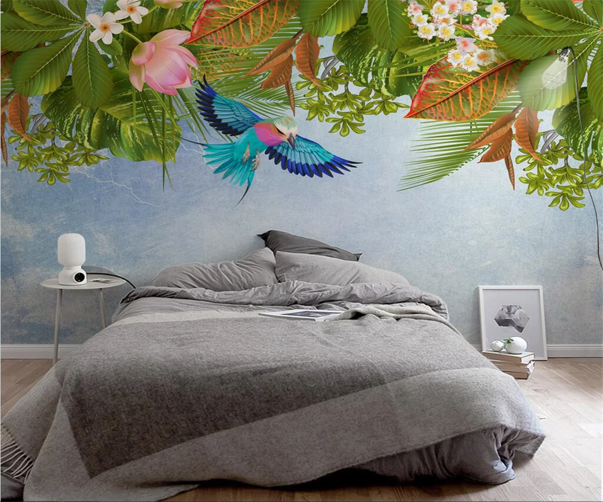 

Custom High Quality Tropical Plant Flower Hummingbird Landscape Mural Wallpaper Bedroom Living Room Home Decor Wall 3D wallpaper