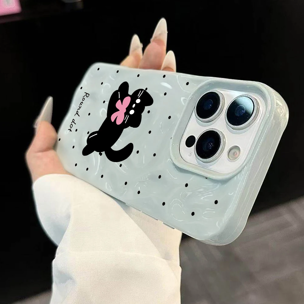 Polka Dot Niedliche Kätzchen-Druck Handyhülle für iPhone 17 16 15 14 13 12 11 Pro Max 14 Plus 17Air Falten-Wellen Weiche Silikonhülle – Detail 1