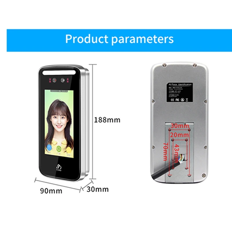 ELEC-Tuya Wifi AI قارئ التعرف على الوجه الديناميكي محطة الحضور 5000Face TCP IP 5 بوصة شاشة 125 كيلو هرتز IP54 مقاوم للماء