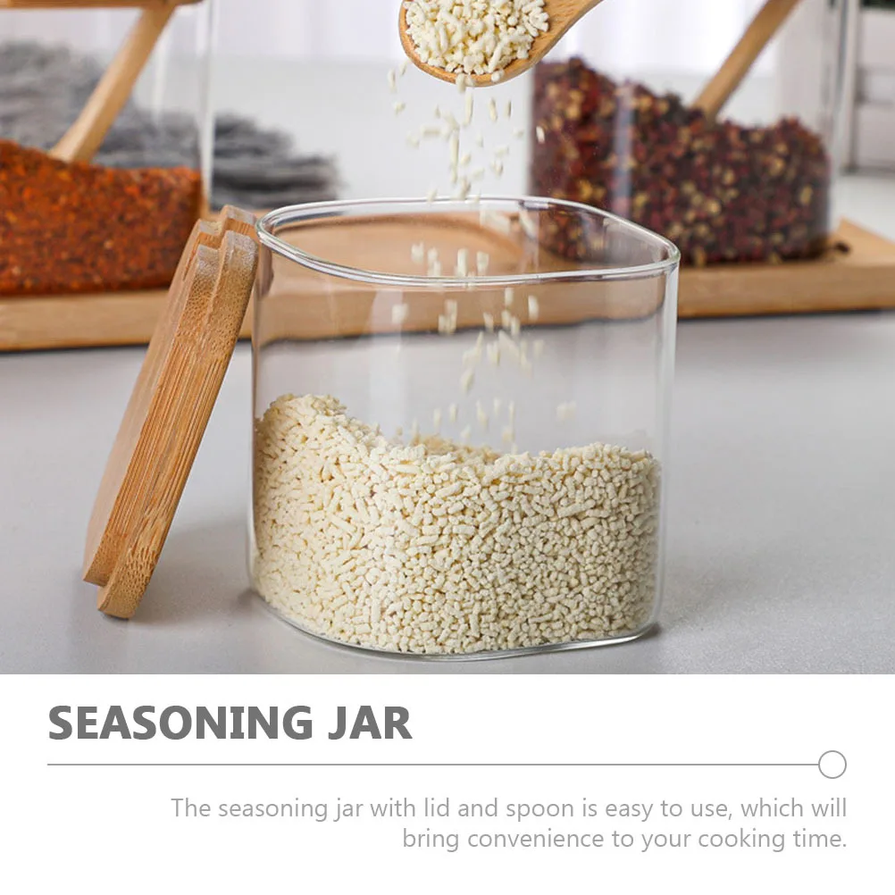 

Glass Seasoning Jar with Wooden Lid Salt Sugar Spice Container for Kitchen Cinnamon Paprika Basil Garlic Cumin Pepper