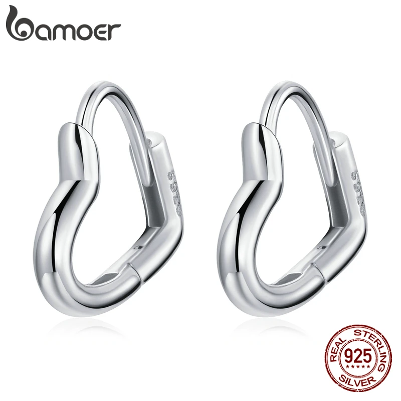 

Серьги Bamoer в форме сердца, из чистого серебра 925 пробы, классический дизайн в виде сердца, серьги-кольца для женщин, изысканные ювелирные изделия, хороший подарок