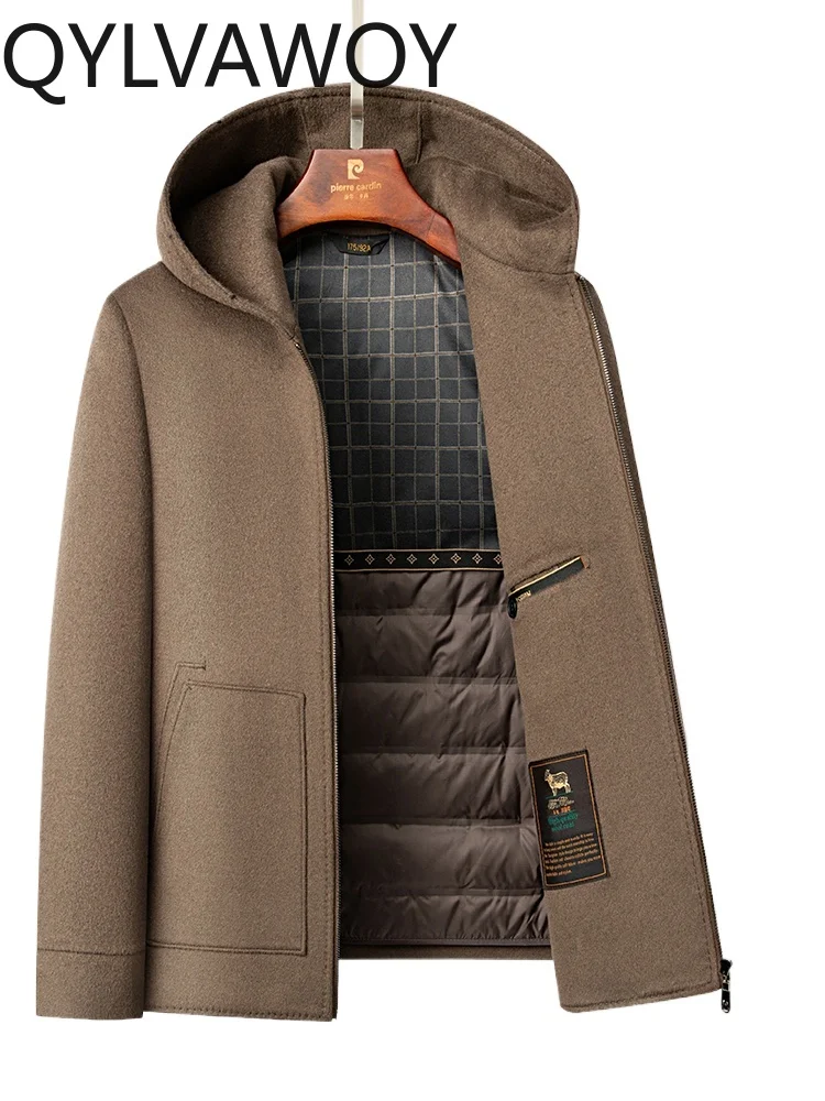 

QYLVAWOY 70% Wool Winter New Hooded Wool Coat with Removable Liner Thickened Warm Casual Mid-Length Outerwear LJ2542