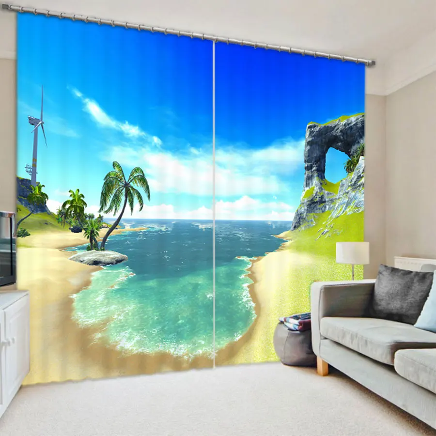 3D Sea Beach Series Printing Scenic Curtains for Bedroom Living Room Curtain Wholesale Window Curtains Scenery Drapes Outdoor