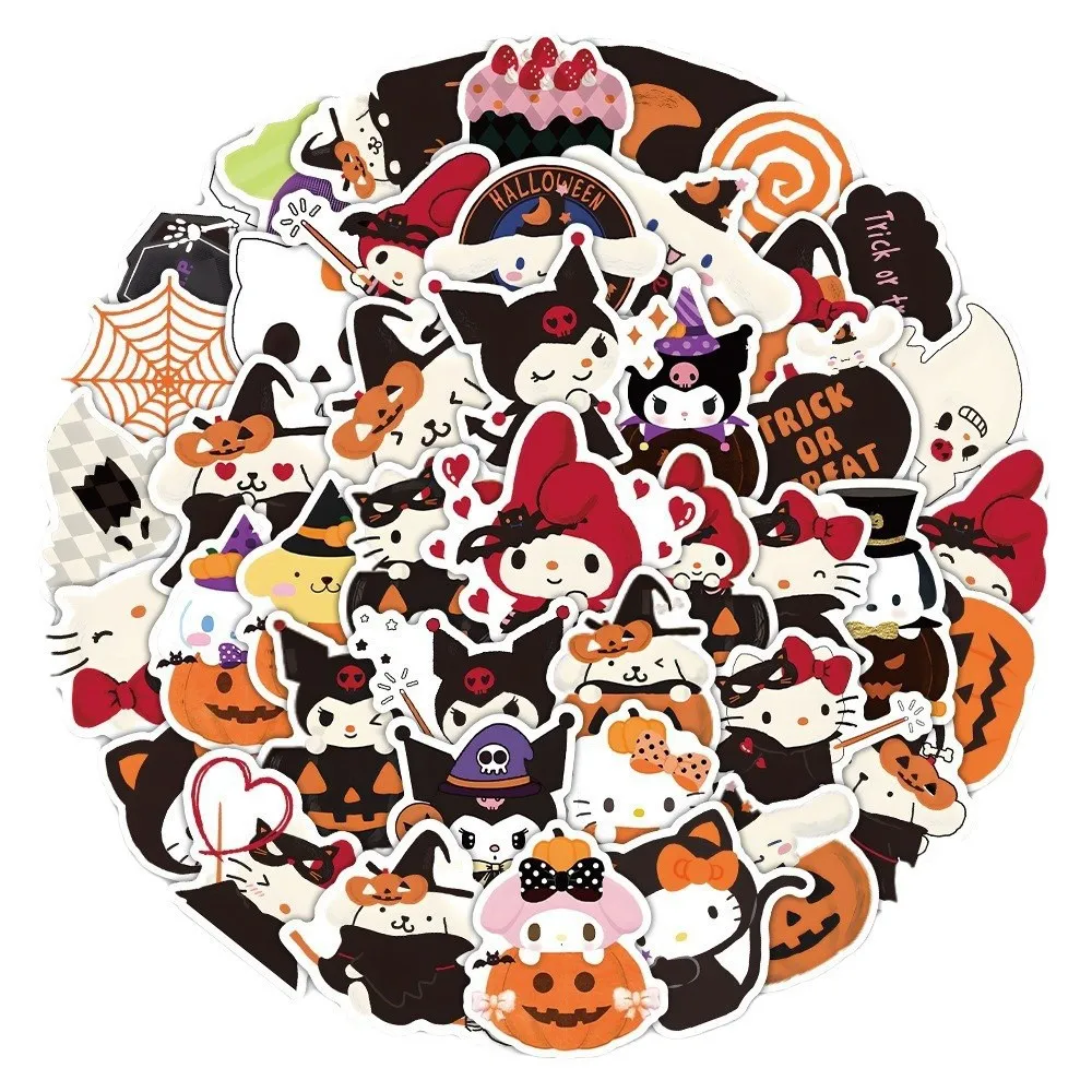 Calcomanías de Halloween para regalo, calcomanías de grafiti para teléfono, portátil, teléfono, guitarra, monopatín, gatito Sanrio, Kuromi, 10/63 piezas