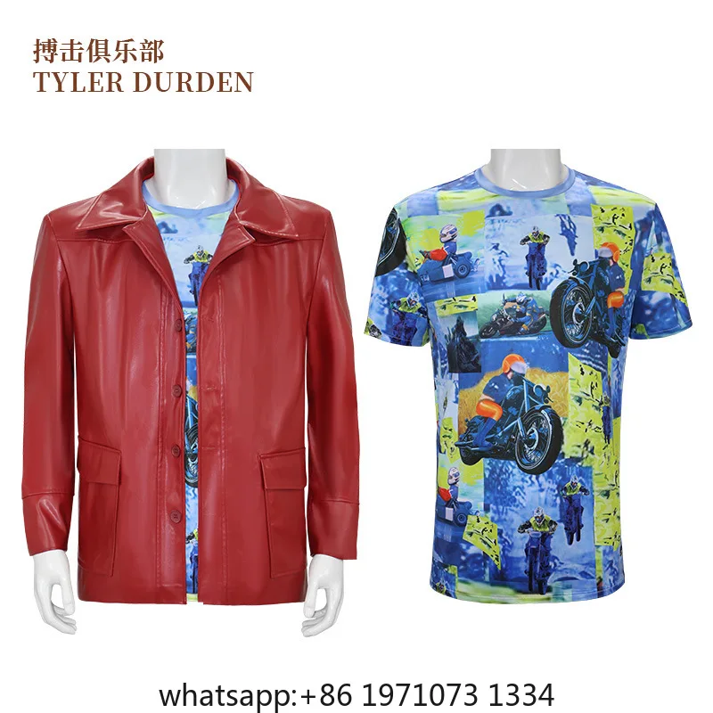 Adults Fight Club Tyler Jacket Cosplay Costume Movie Durden Leather Coat with Shirt Glasses Halloween Carnival Party Suit Man