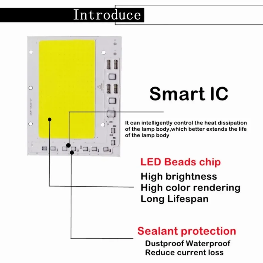 200W 100W 150W 220V LED COB Chip 200-240V Smart IC No Need Driver LED Lamp for Flood Light Spotlight DIY Lighting Light Source