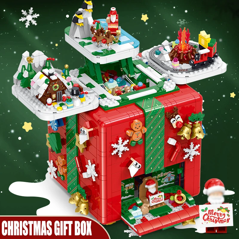 MOC Ideas Kerstverrassingsdoos Modelbouwstenen Sets - Muziek, verlichting, wenskaartdecoratie Speelgoed Kerstcadeaus voor kinderen
