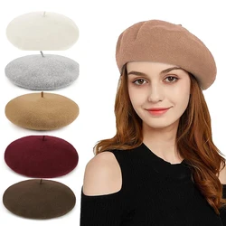 Boina de mezcla de lana para mujer, sombrero francés grueso, boina elegante y cálida, gorra de pintor Vintage, moda de otoño e invierno, nuevo