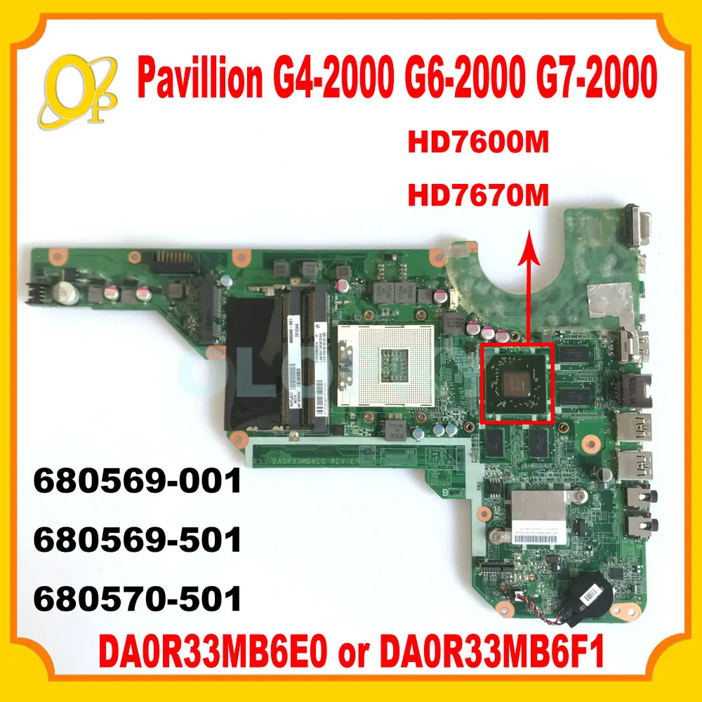 DA0R33MB6E0 DA0R33MB6F1 motherboard for HP Pavillion G4-2000 G6-2000 G7-2000 laptop motherboard 680569-001 680569-501 SLJ8E DDR3