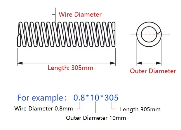 304 Stainless Steel Compression Spring Wire Diameter 0.3~1.2mm Outer Diameter 4~16mm Y-Shaped Pressure Springs Length 305mm