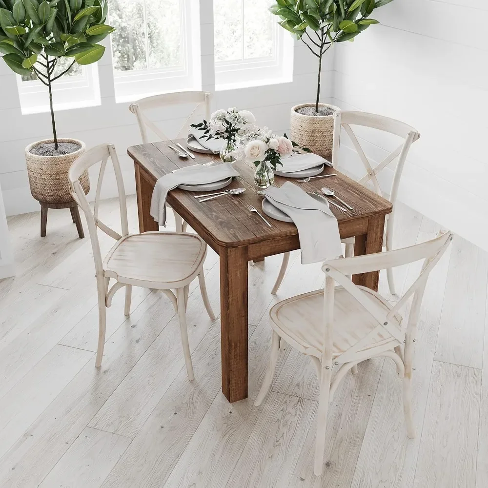 Table à manger en bois massif marron rustique, table de cuisine avec pieds carrés, table à manger de ferme, 46 po x 30 po, sièges 4, finition rustique