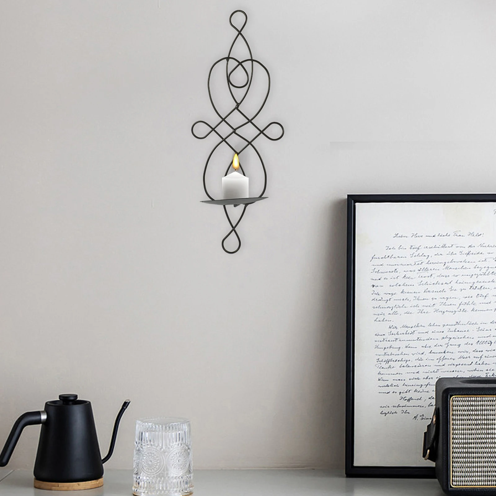 

1Set Iron Art Wall Candlestick Elegant Wall Mounted Holder Home Decoration Hanging Shelf Iron Candlestick