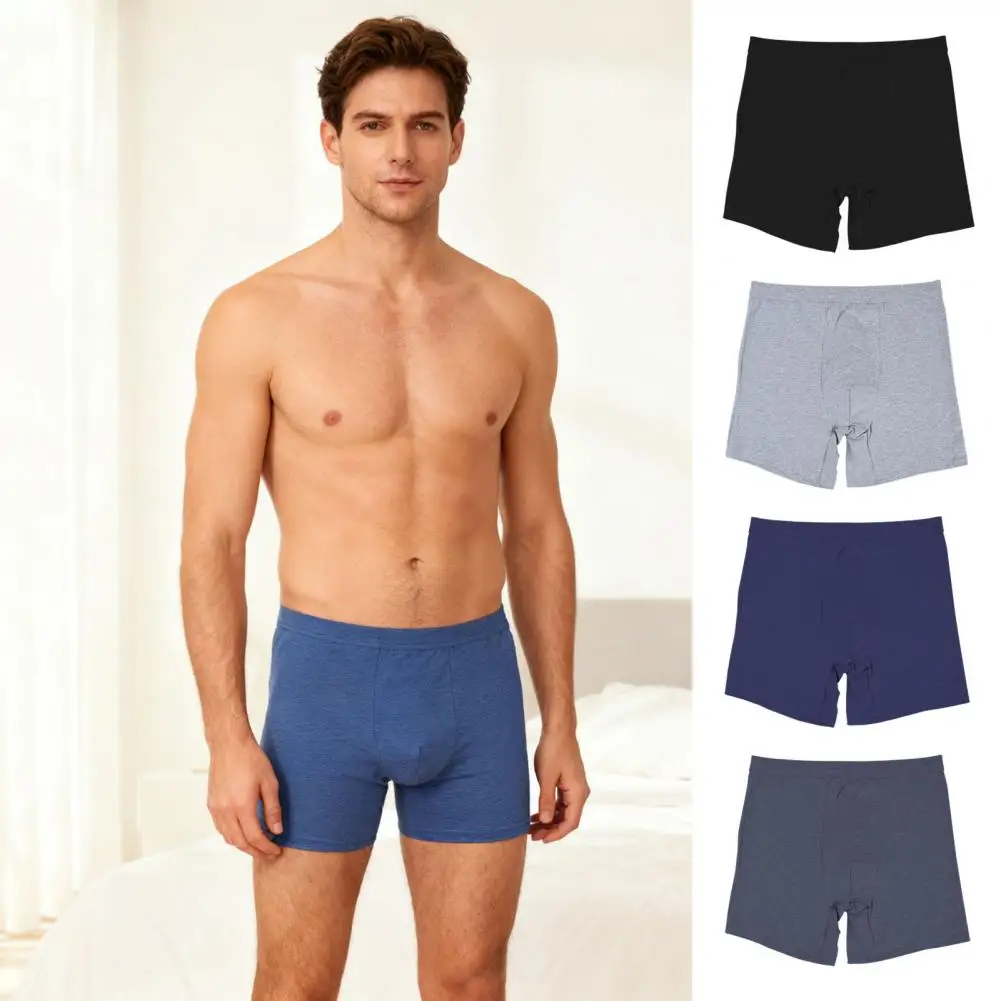 

Boxer Underwear Elastic Mid-rise Solid Color U-Convex Shorts Briefs Anti-Wear Legs Extended Sports Panties Daily Sleepwear