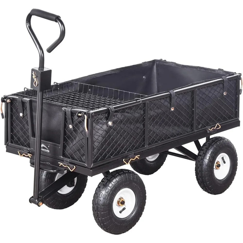 

Duty Steel Garden Cart Large Size with Liner and Iron Frame,Steel Frame Dump Cart with Removable Sides,660lbs Capacity Bla