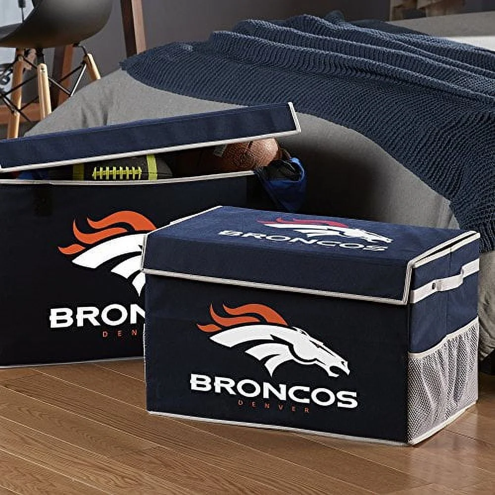 

Denver Broncos Collapsible Storage Bin Footlocker with Lid Durable Polyester Mesh Pockets Perfect Office Room Organization