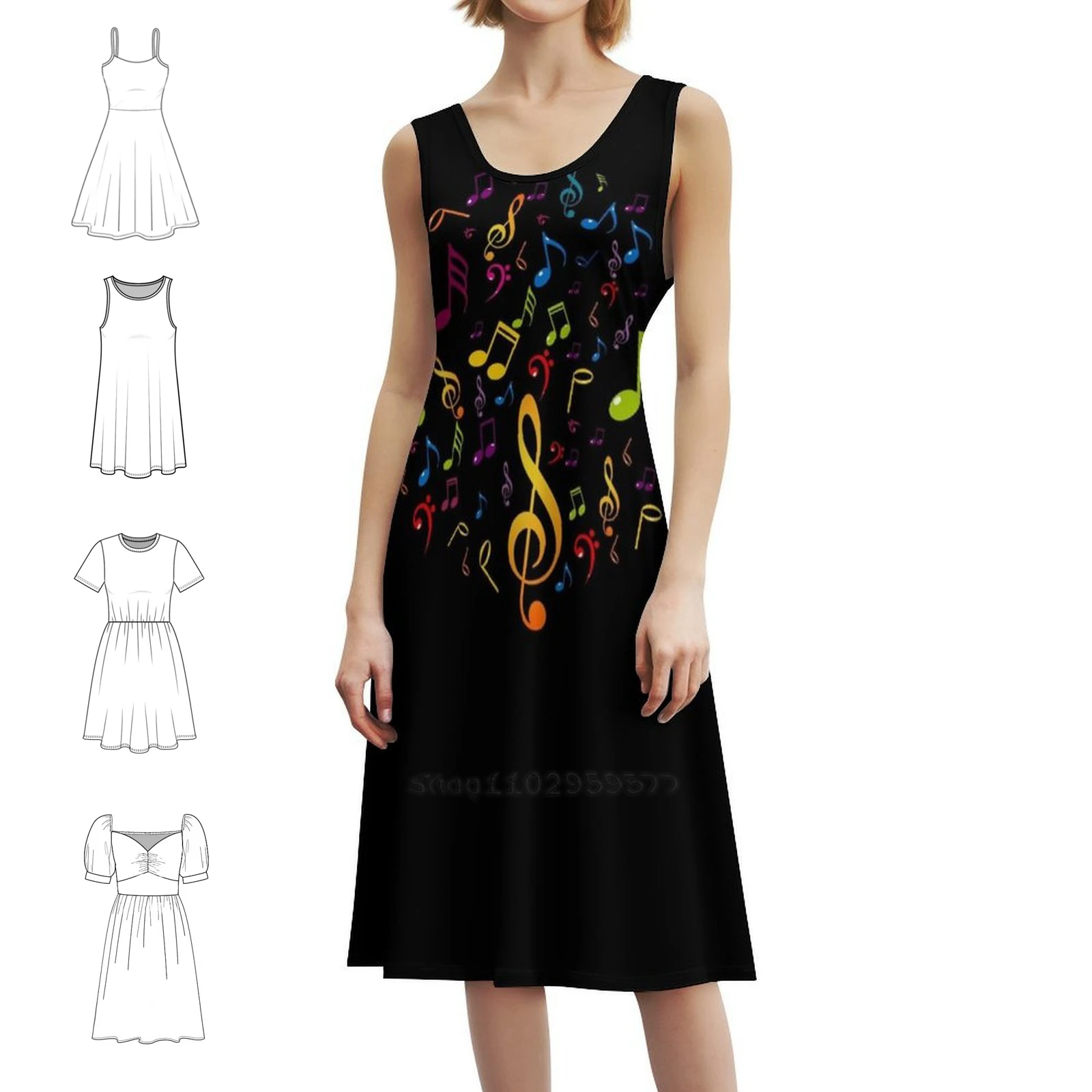 Music Women's Streetwear Party Dress Trendy Print Club Clothing For Female Music American World Organic Nature Dress