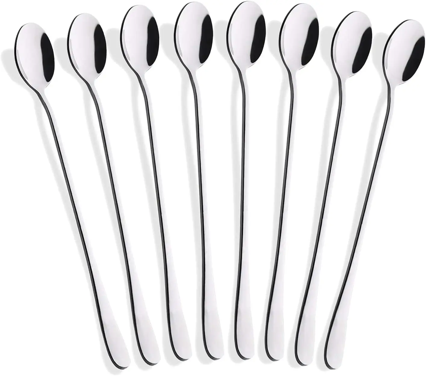 8-Piece 9-Inch Long Handle Iced Tea Spoon, Coffee Spoon, Ice Cream Spoon, Stainless Steel Cocktail Stirring Spoons