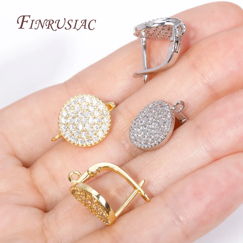 Fashion Shiny Cubic Zirconia Round Fastener Earring Clasps Hooks 18K Gold Plated Earring Hooks For DIY Women Ear Jewelry Making