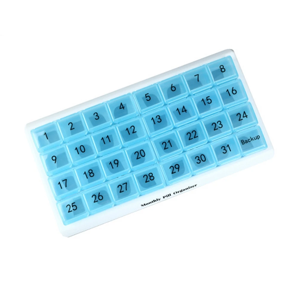 Monthly Pill Organizer 31 Compartments 1 Per Day 4 Week Full Month 31 Day Pill Organizer Blue