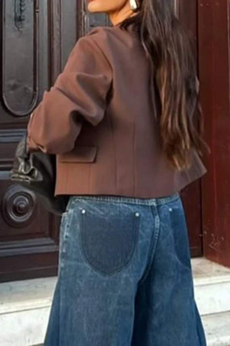 جديد الخريف / الشتاء أزياء عارضة طويلة الأكمام س الرقبة واحدة الصدر بلون سليم صالح سترة، 4 ألوان