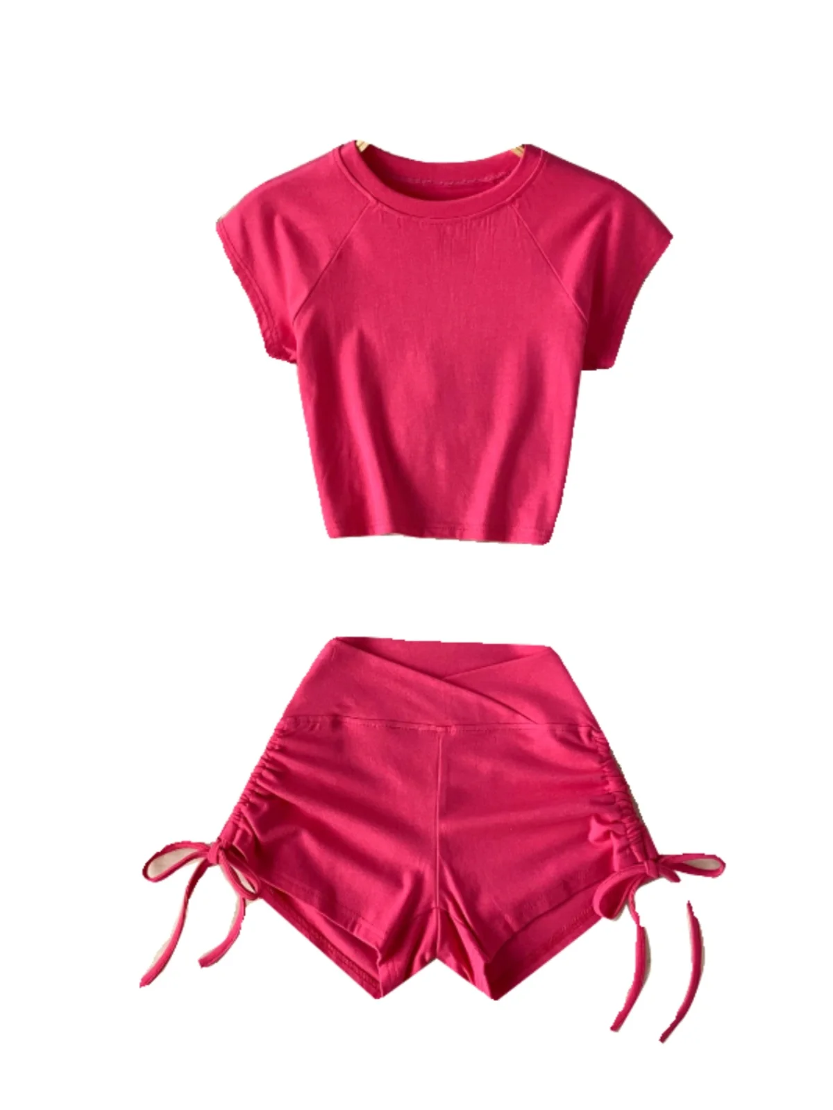 Sexy ort American Casual Sport Yoga Kleidung Set Hohe Taille Zweiteiliges Set Dstring T-shirt Und Orts für Frauen