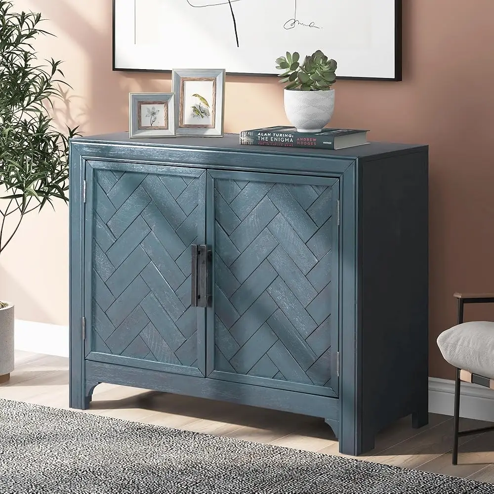 

40"" Farmhouse 2-Doors Storage Sideboard Buffet Cabinet W/Adjustable Shelves & Pattern Door, Wood Decorative Coffee Accent