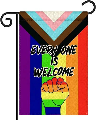 Pride Garden Flag, Every One Is Welcome LGBT Community Progress, 12x18 Inch RRI