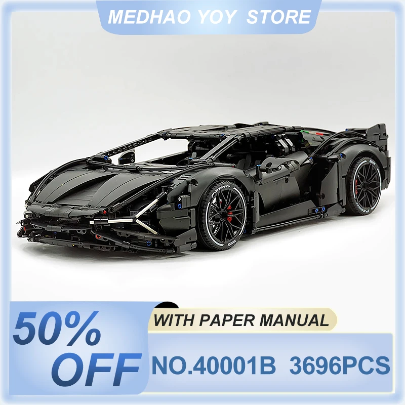 New MOC 40001B High-tech Technology RC Super Racing Sport Hypercar Building Blocks Black Knigh Puzzle Toy Birthday Gifts For Kid