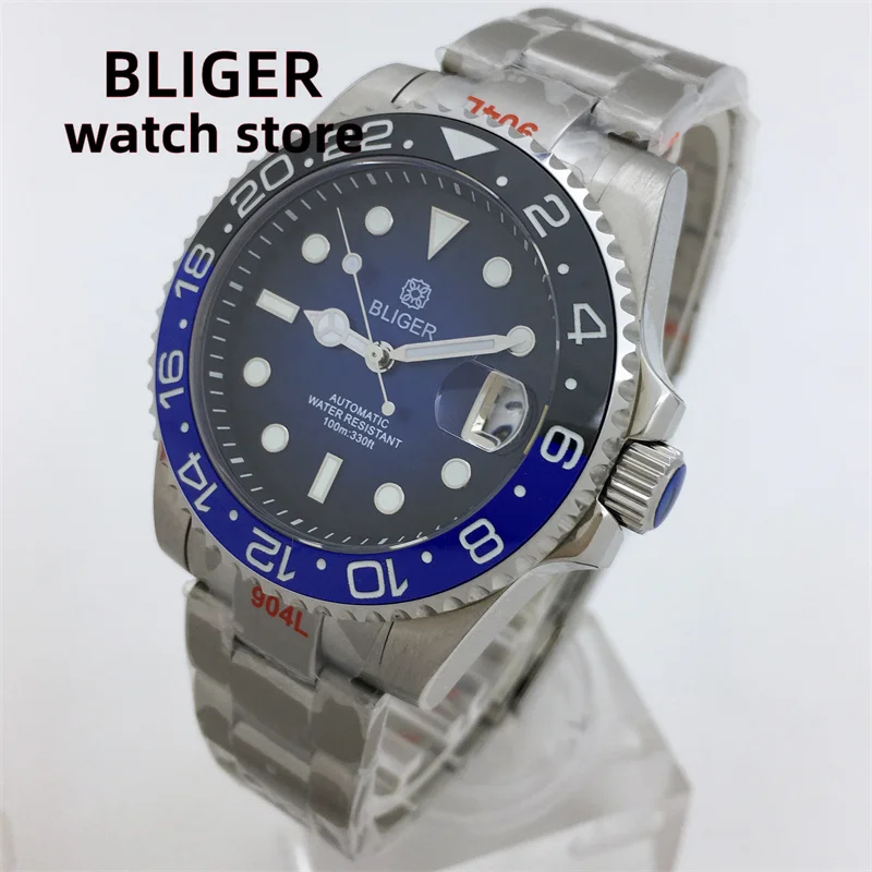 BLIGER-Reloj de buceo NH35 para hombre, cronógrafo de movimiento automático, cristal de zafiro, esfera luminosa, bisel de cerámica luminoso, resistente al agua hasta 10ATM, novedad de 2023