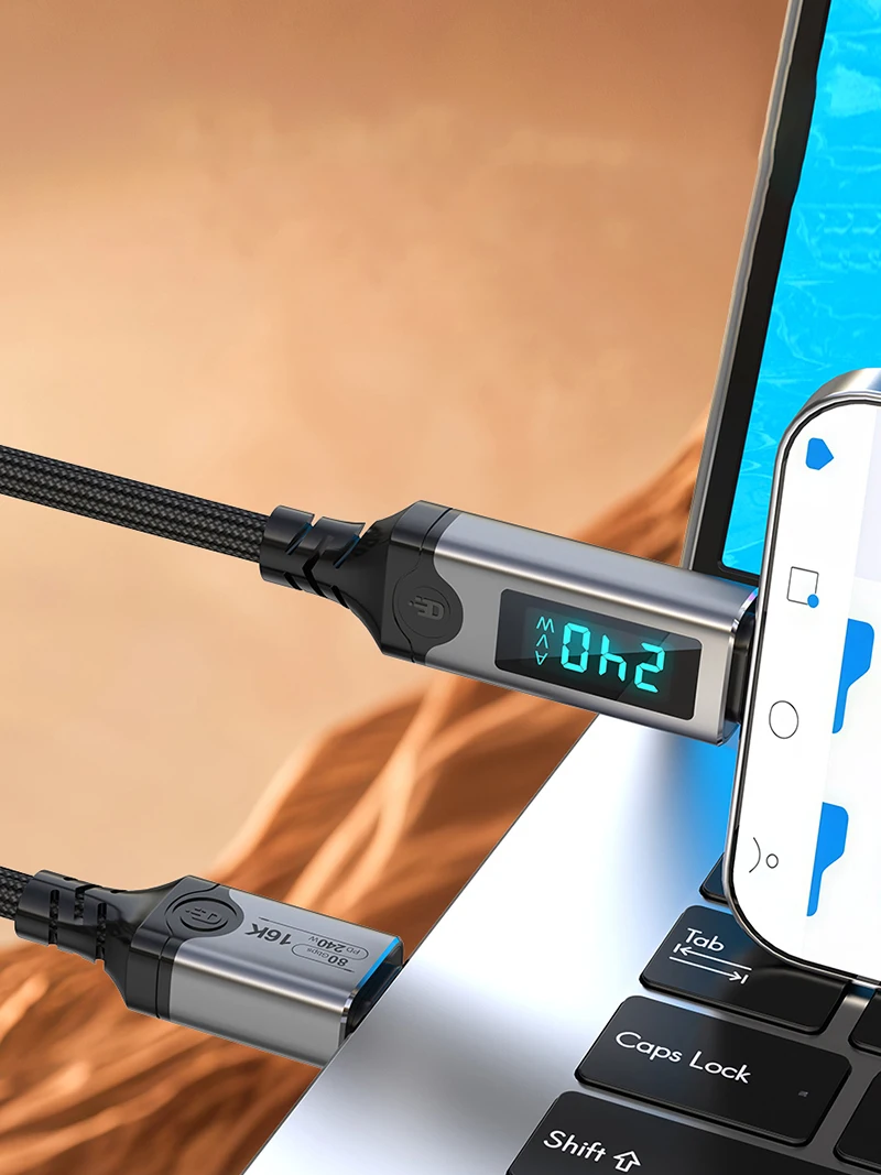 Kabel LED Thunderbolt 5 240W 16K@60Hz 80Gbps USB5 Type C do ładowania, transmisji danych, audio i wideo, kompatybilny z MacBookiem, iPadem, SSD, EGPU — zdjęcie produktu 7