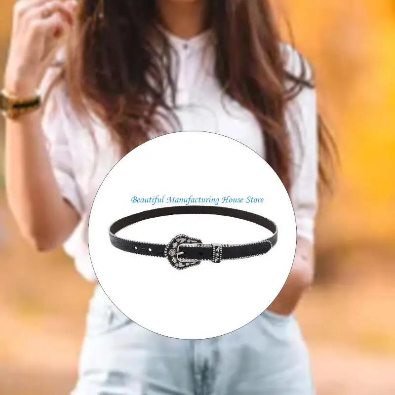 

E56A Vintage Punk Black Belts For Womens Leathers Waist Belt Female Thin Waistbelts