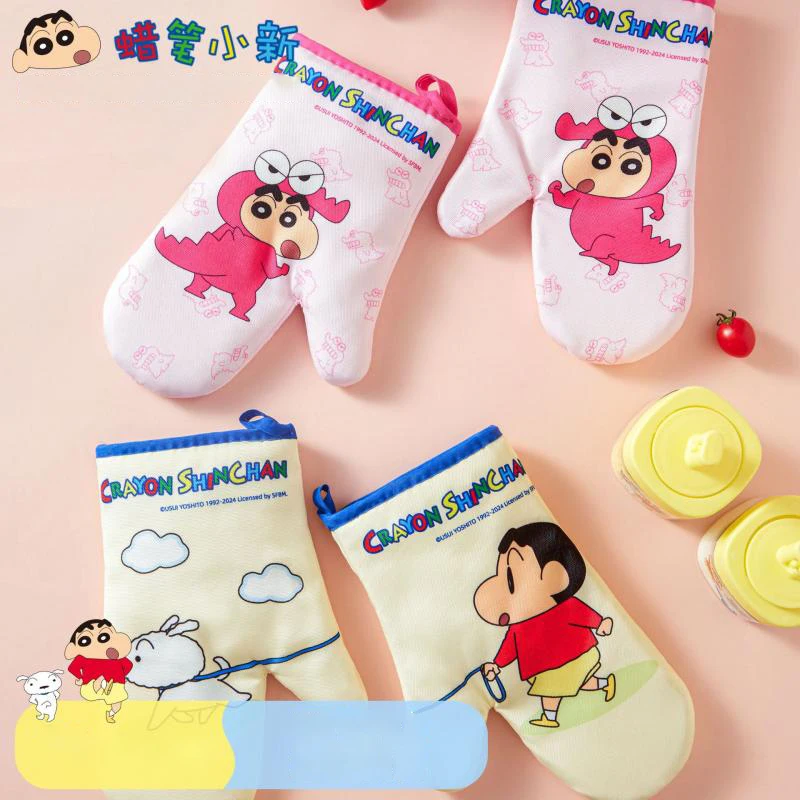 Bandai Anime Cartoon Crayon Shin Chans Cute Thickened Cotton and Linen Anti-Scalding Microwave Oven Insulation Gloves Gift