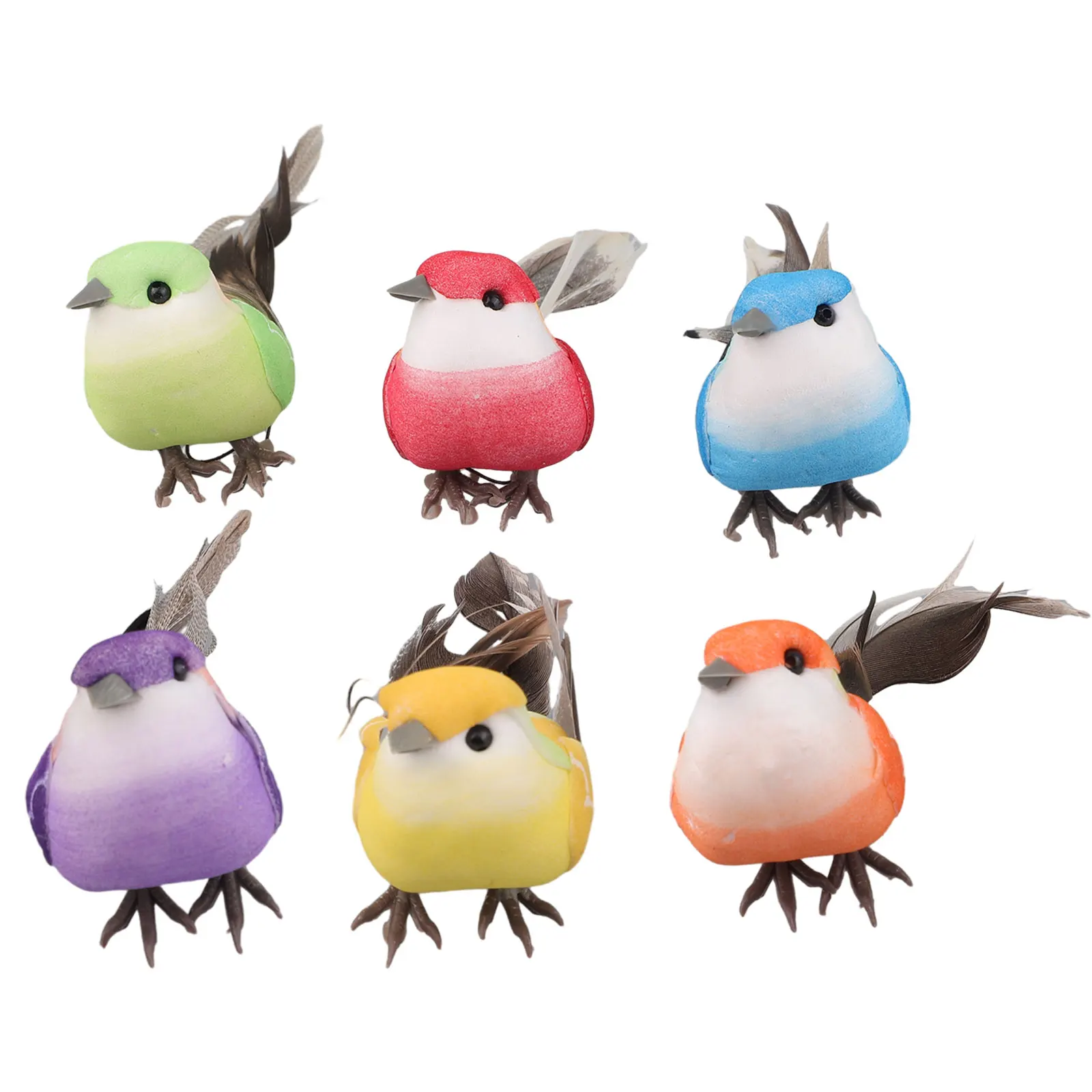 6pcs Fake Feather Bird Xmas Tree Decor Perched Adornment Artificial Foam Bird Life-like Garden Plant Lawn Decoration