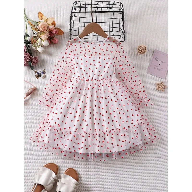 Children's Elegant Casual Pleated Skirt Dress with Trumpet Shaped Pattern Long Sleeved Two-Layer Comfortable Dress