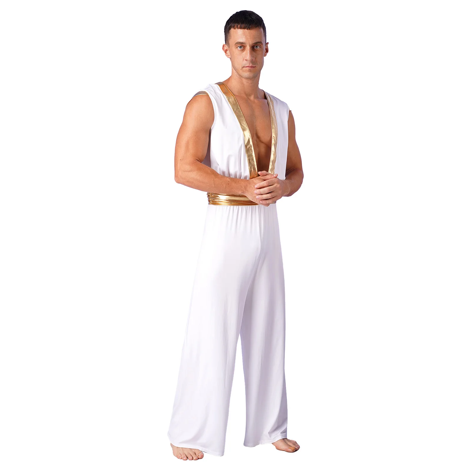 Arabian Jumpsuit Halloween Arabian Prince Cosplay Mens Arab Costumes Metallic Sleeveless Loose Bodysuit Adult Shepherd Outfits