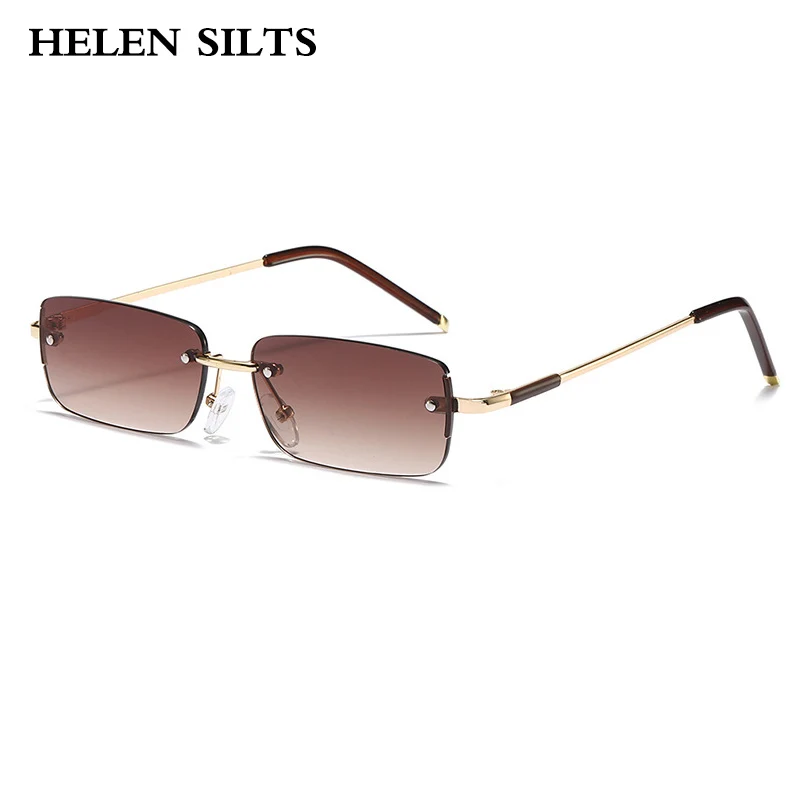 

Fashion Small Rectangle Rimless Gradient Blue Green Sunglasses Women Vintage Eyewear Men Square Sun Glasses Shades UV400