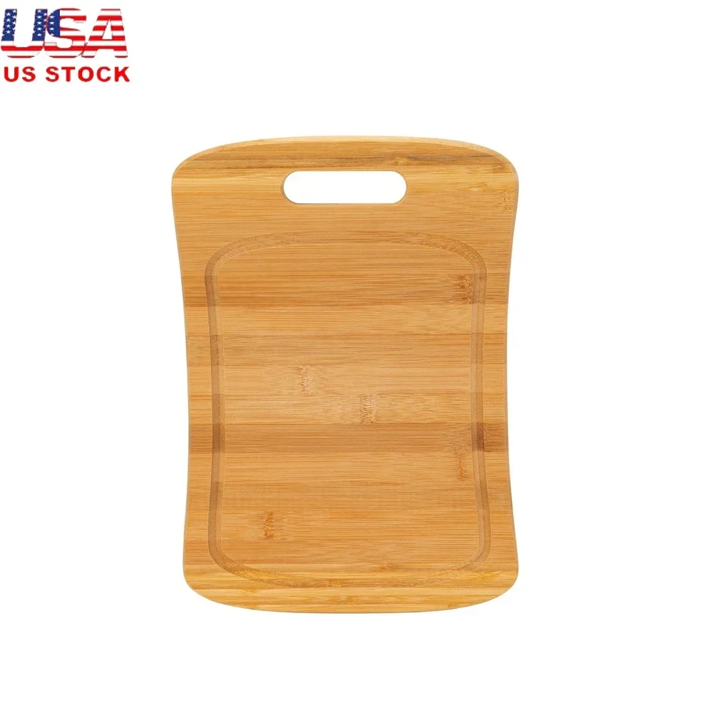 Большая изогнутая бамбуковая разделочная доска, сверхтолстая, прочная, двусторонняя, безопасная для еды, сертифицированная SGS, антидеформационная, с ручкой, капельный край, кухня
