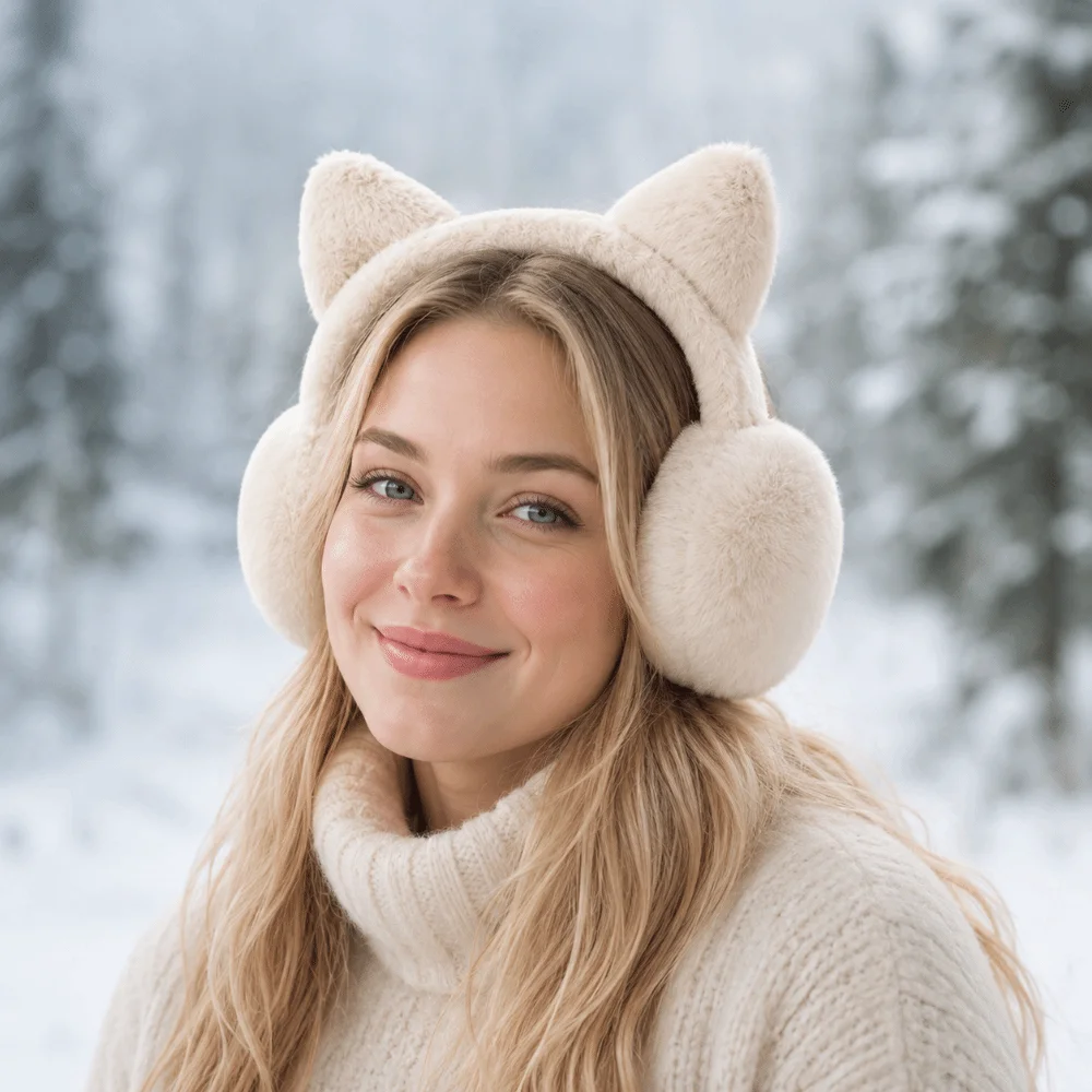 Cute Foldable Cat Ear Muffs Anti-freeze Solid Color Ear Protectors Soft Keep Warm Ear Muffs winter