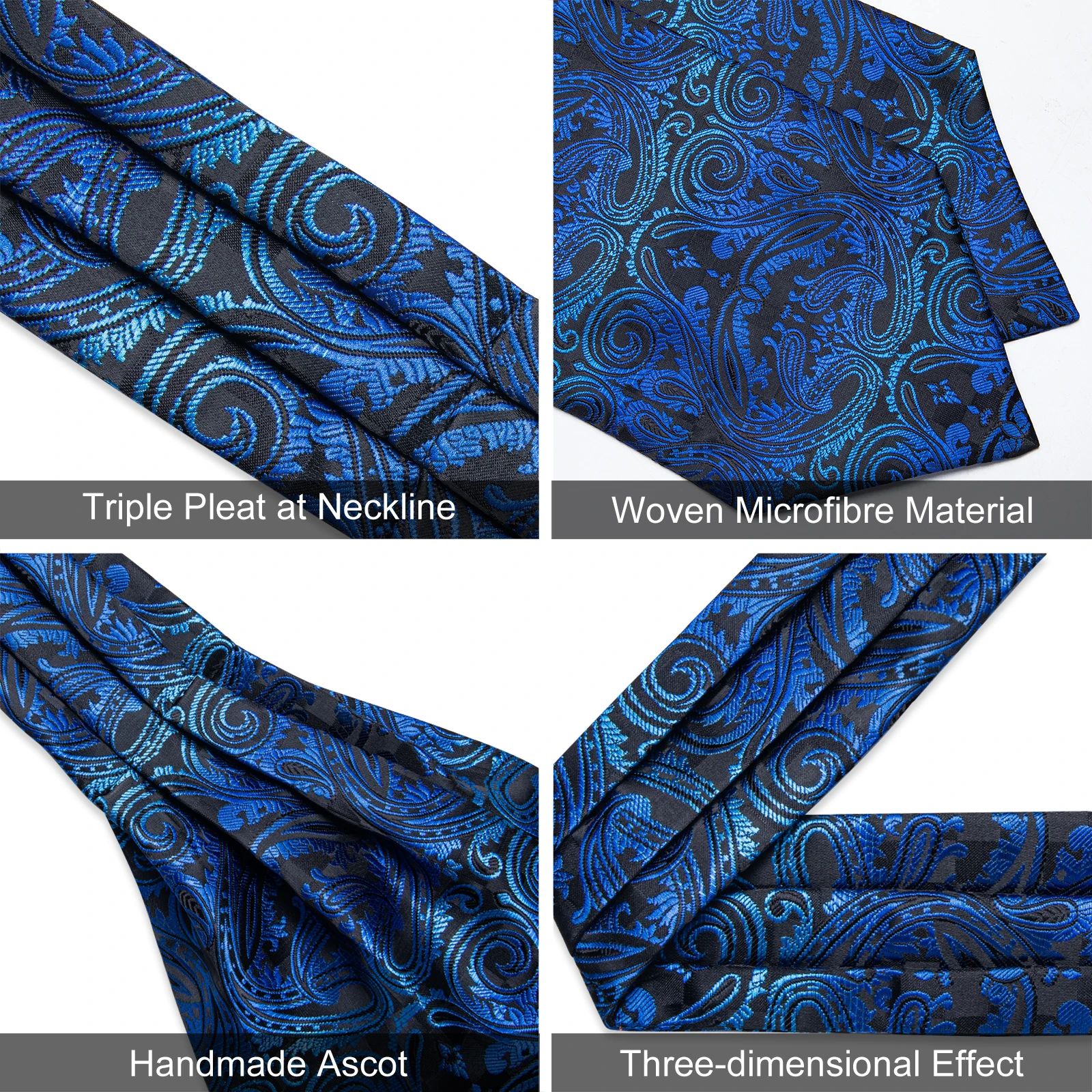 Men Luxury Ascot Tie Set Silk Paisley Cravat Wedding Party Exquisite Scarf Ties Sets Handkerchief Necktie Cufflinks Ring DiBanGu