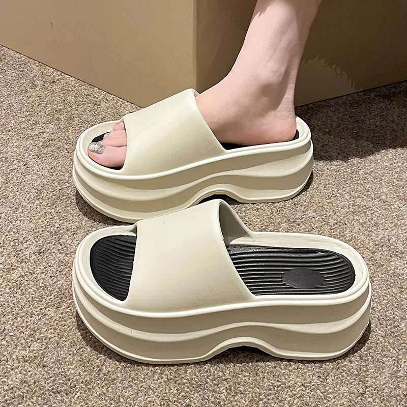 

Shevalues New Summer Female Platform Slides Heels Beach Slippers Fashion Flat Sandals Outdoor Soft Cloud Home Shoes For Women