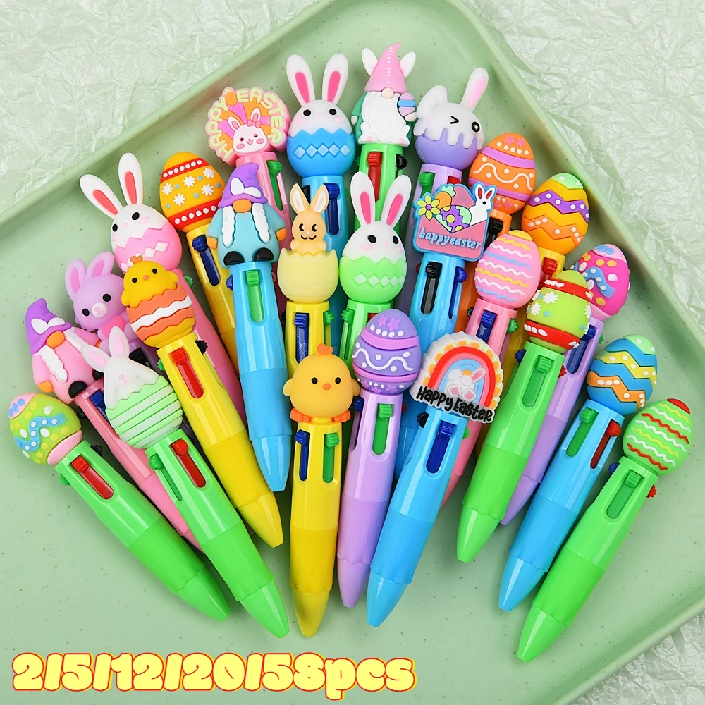 2/5/12/20/58pcs Easter 4 Color Press Ballpoint Pen Cute Cartoon Design for Diary Student School Supplies Creative Gift Writing
