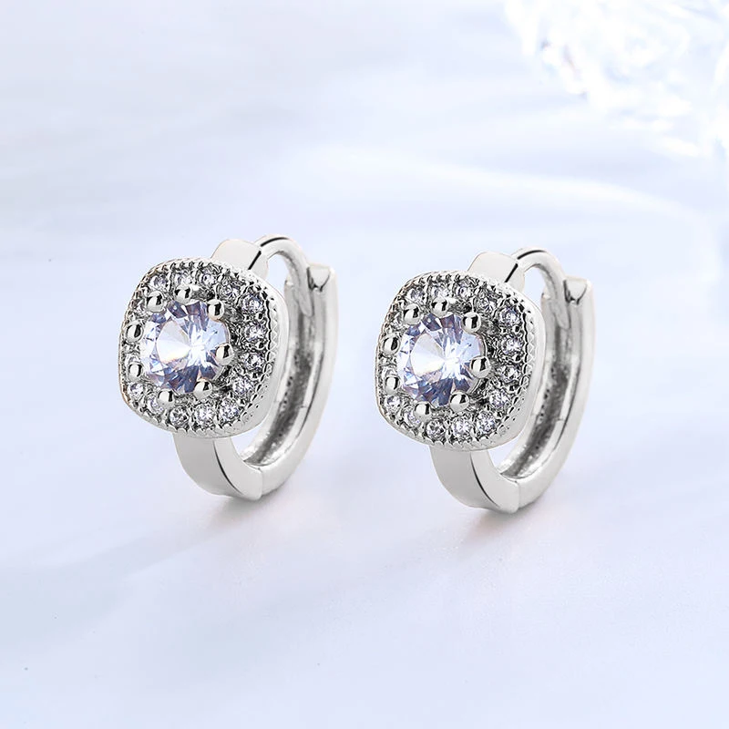 Halo Moissanite Hoop Earrings for Women 11mm Cushion Frame Huggie Hoops Copper Fashion Jewelry