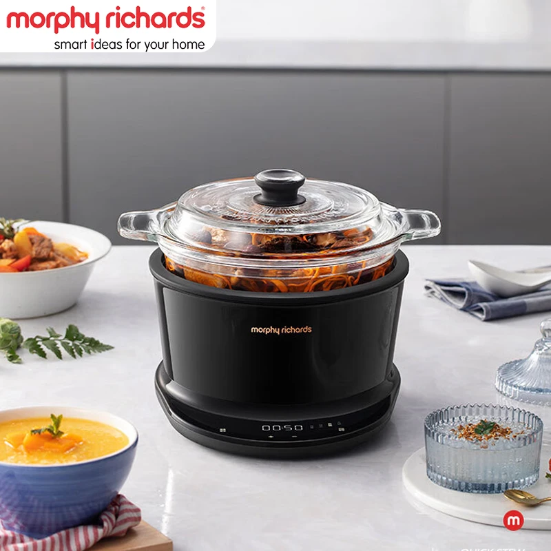 Электрическая кастрюля MORPHY RICHARDS, 3,5 л, многофункциональная кастрюля для тушения супа, стеклянная кастрюля для здоровья, 12 часов, резервирование для 2–5 человек, MR9082