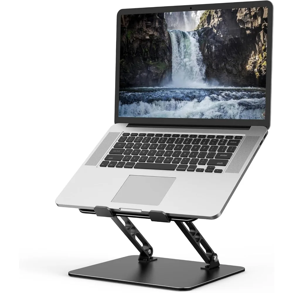 Adjustable Laptop Stand for Desk Foldable Metal Riser Portable Desktop Book Stand Ventilated Ergonomic Computer Notebook Holder with Cooling Fan Compatible with 10 to 15.6 Inch Laptops MacBook Air Pro Dell HP Chromebook