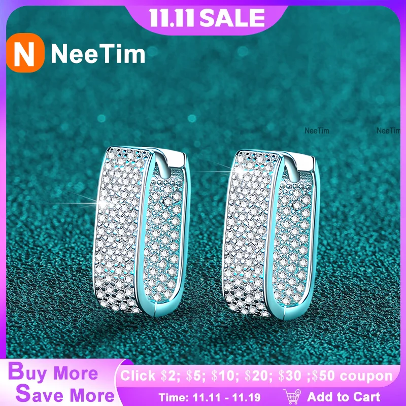 

NeeTim сверкающие серьги с муассанитом цвета D, стерлинговое серебро 925 пробы, классические блестящие серьги-кольца для женщин, свадебные украшения